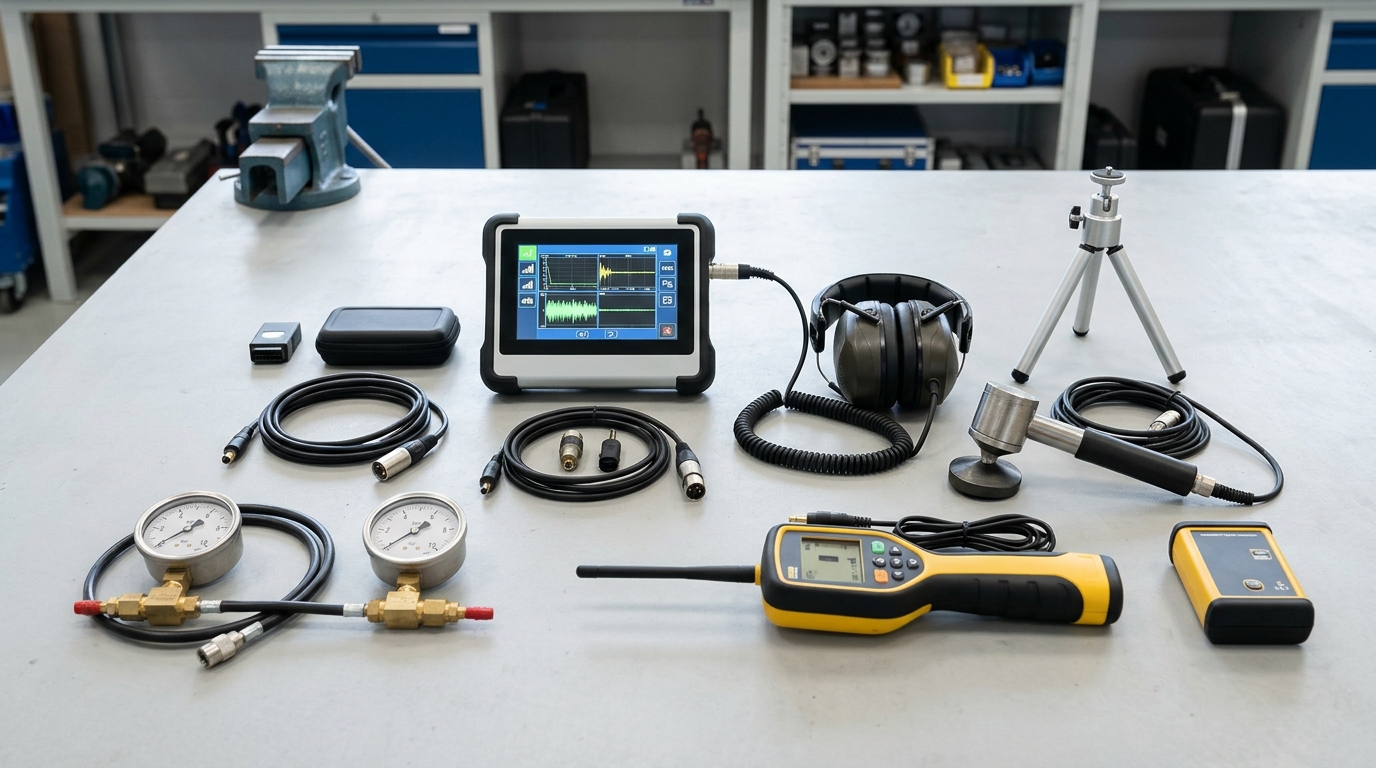 Electronic slab leak acoustic listening equipment and pressure testing setup